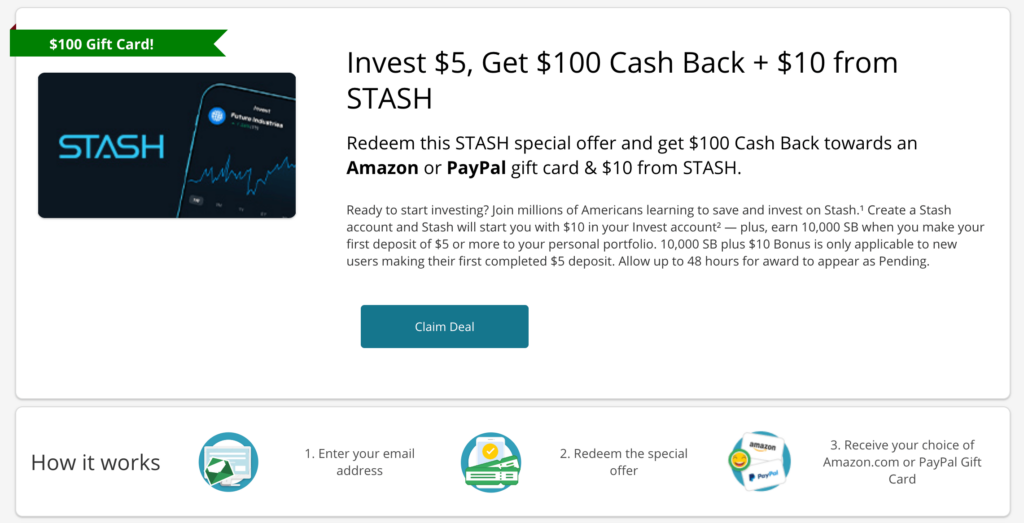 Swagbucks 倒赚：注册 Stash 倒赚 0