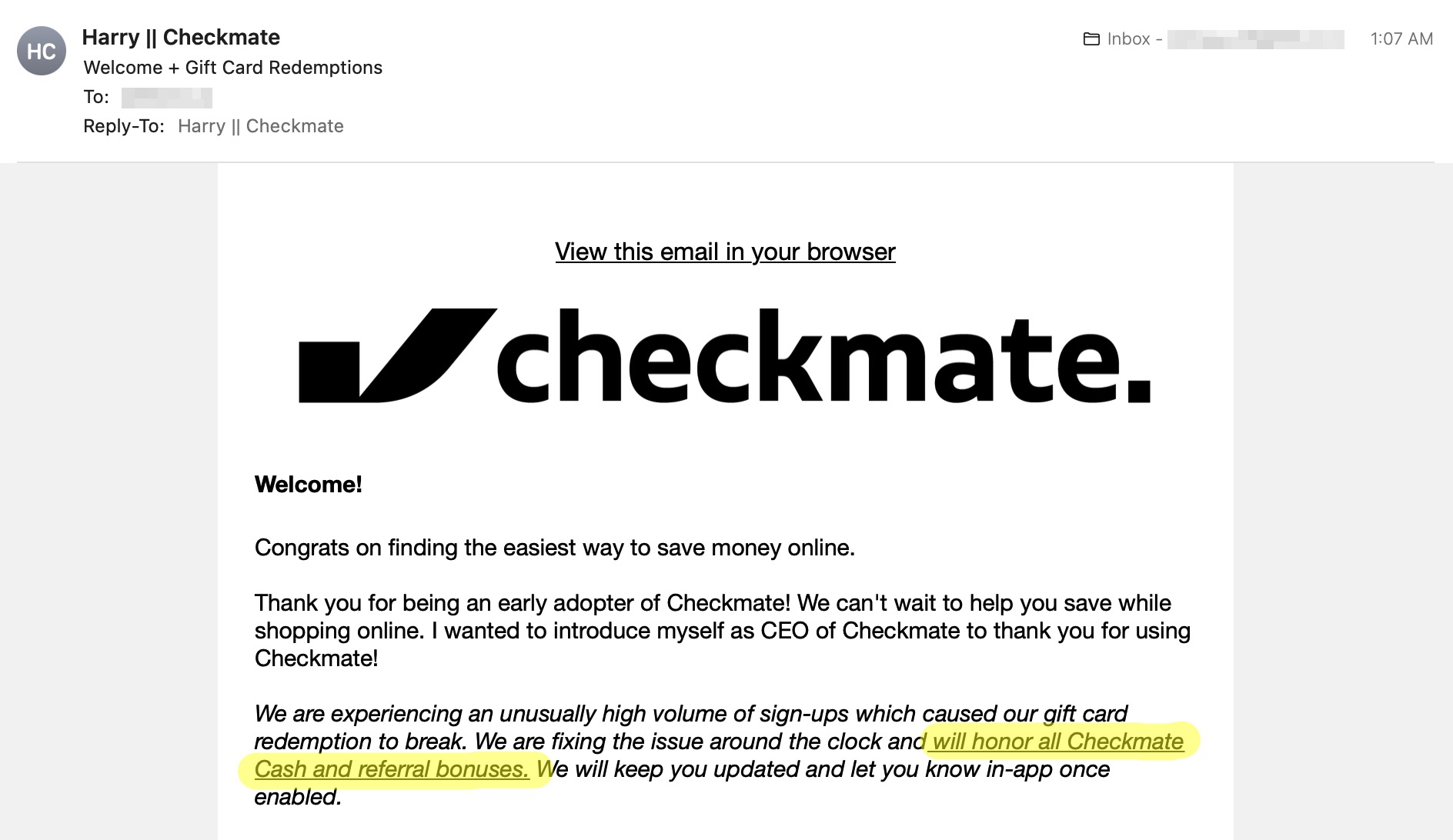 CheckMate 免费  礼卡，速薅【更新：可以兑换了！】