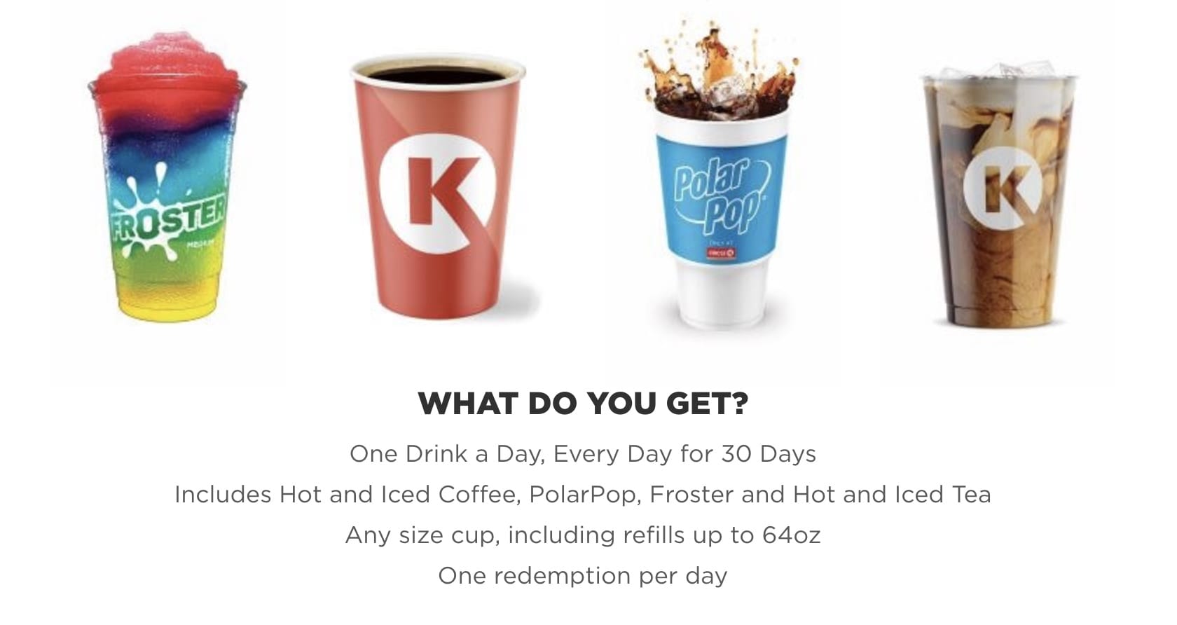 Circle K 便利店每天免费一杯饮料或咖啡,可免费领取一个月