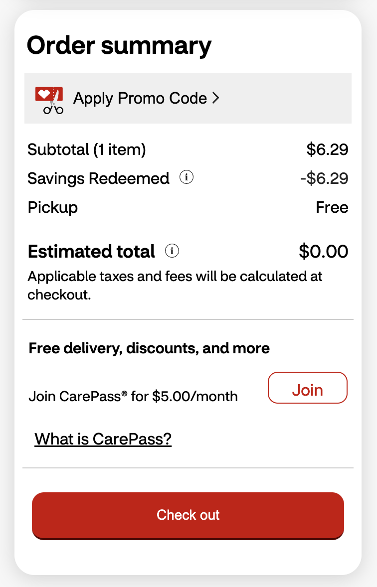 快，CVS 任意金额减  优惠码， 以下都是免费【已过期】