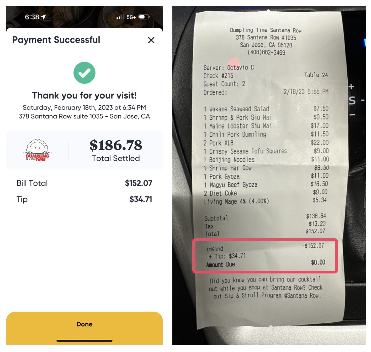 InKind 餐馆结账 App 介绍 + 用餐体验【11/30:新老用户满 减 】