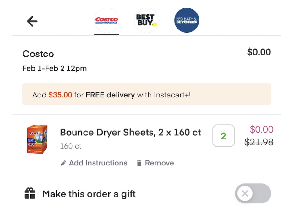 Instacart 价格错误！Costco 的这款 Bounce Dryer Sheet 免费拿 4 大盒