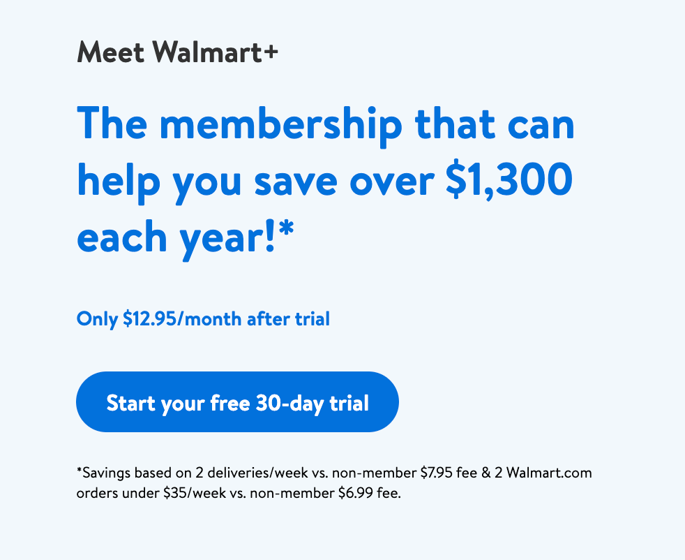 Walmart+ 会员福利介绍,免费试用 30 天【11/30 更新:半价会员,仅需 ,最后两天】