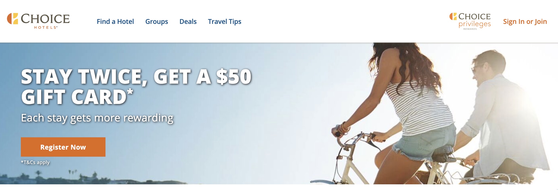 Choice Hotels 优惠：住宿 2 次拿  礼卡