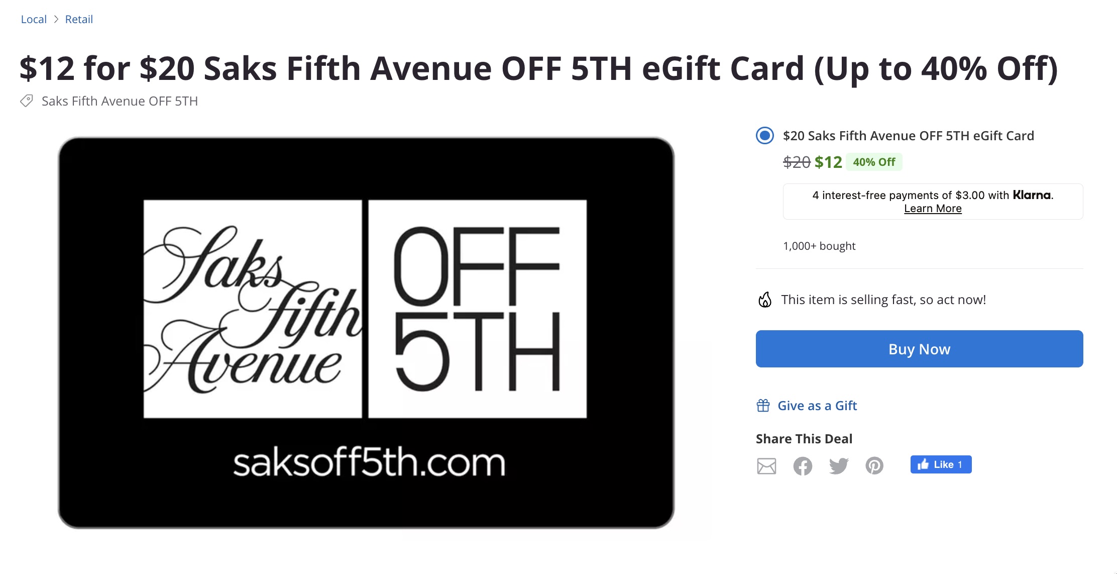 Saks Fifth Avenue 礼卡花 买 ,还可倒赚 【手慢无】