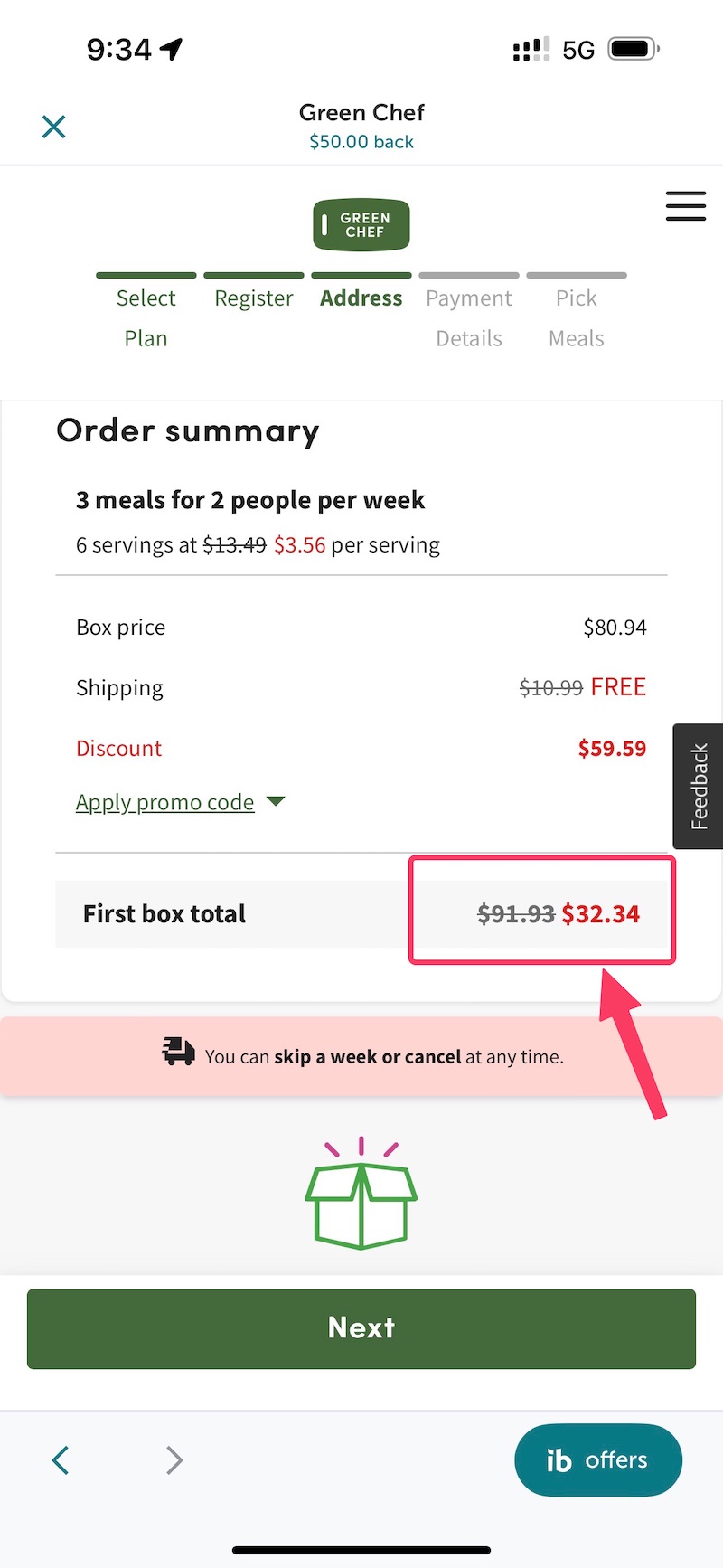 ibotta Flash Cash：Green Chef 返现 ，可倒赚  + 免费几餐饭【限 04/19 一天】