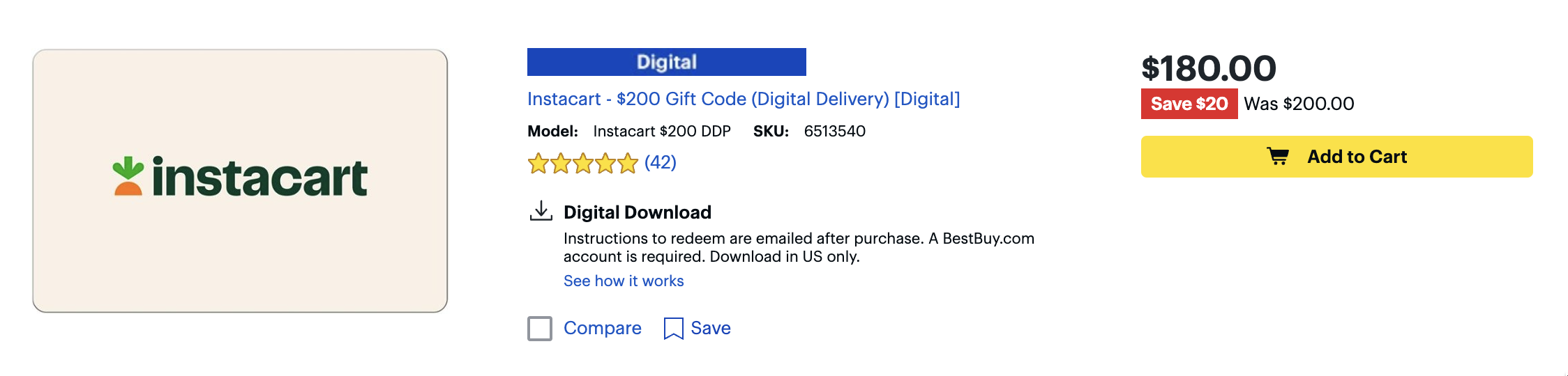 BestBuy 礼卡折扣【1/29 更新：DoorDash 礼卡买 0 返 】