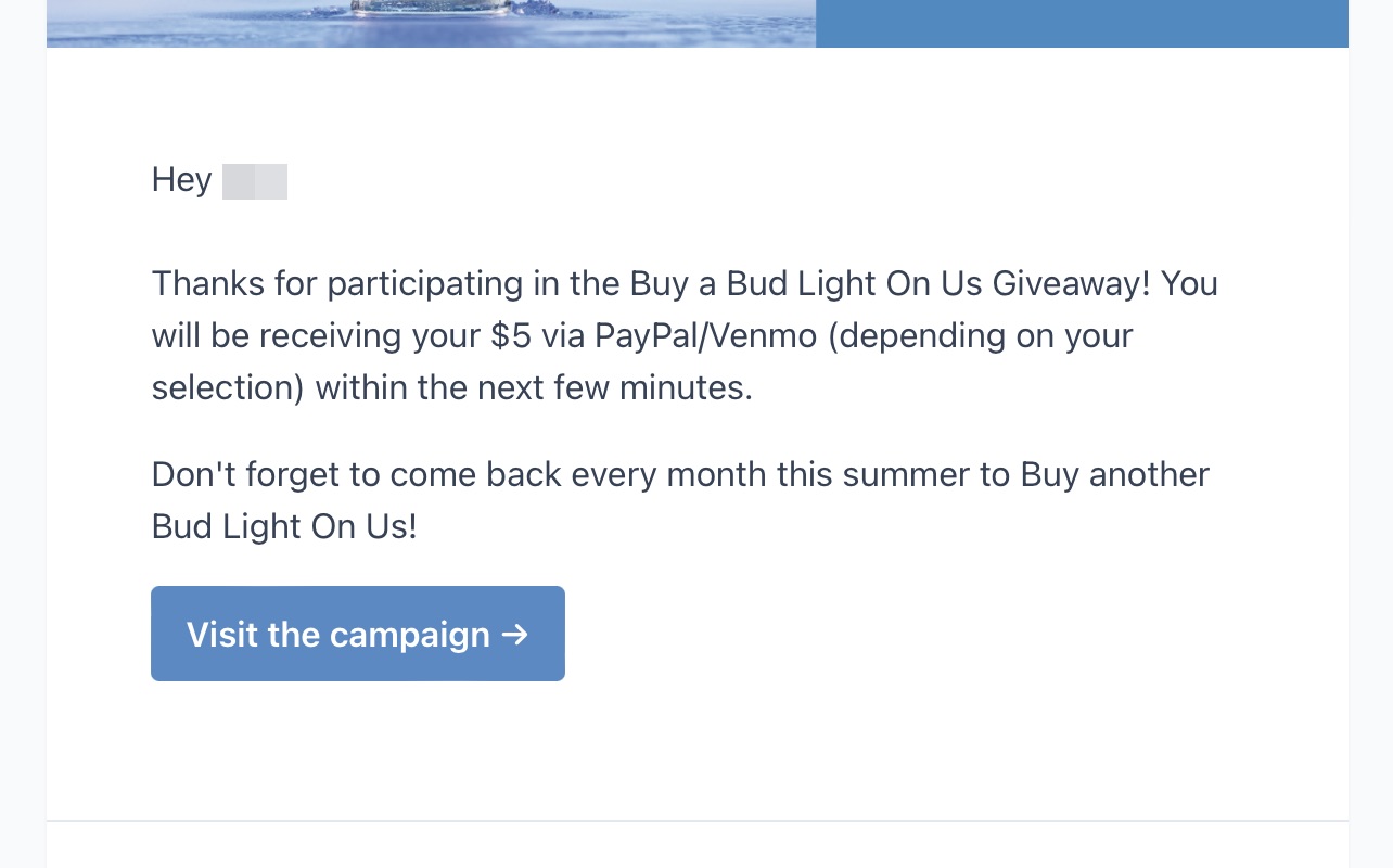 Bud Light 免费送 ,通过 Venmo/PayPal 领取