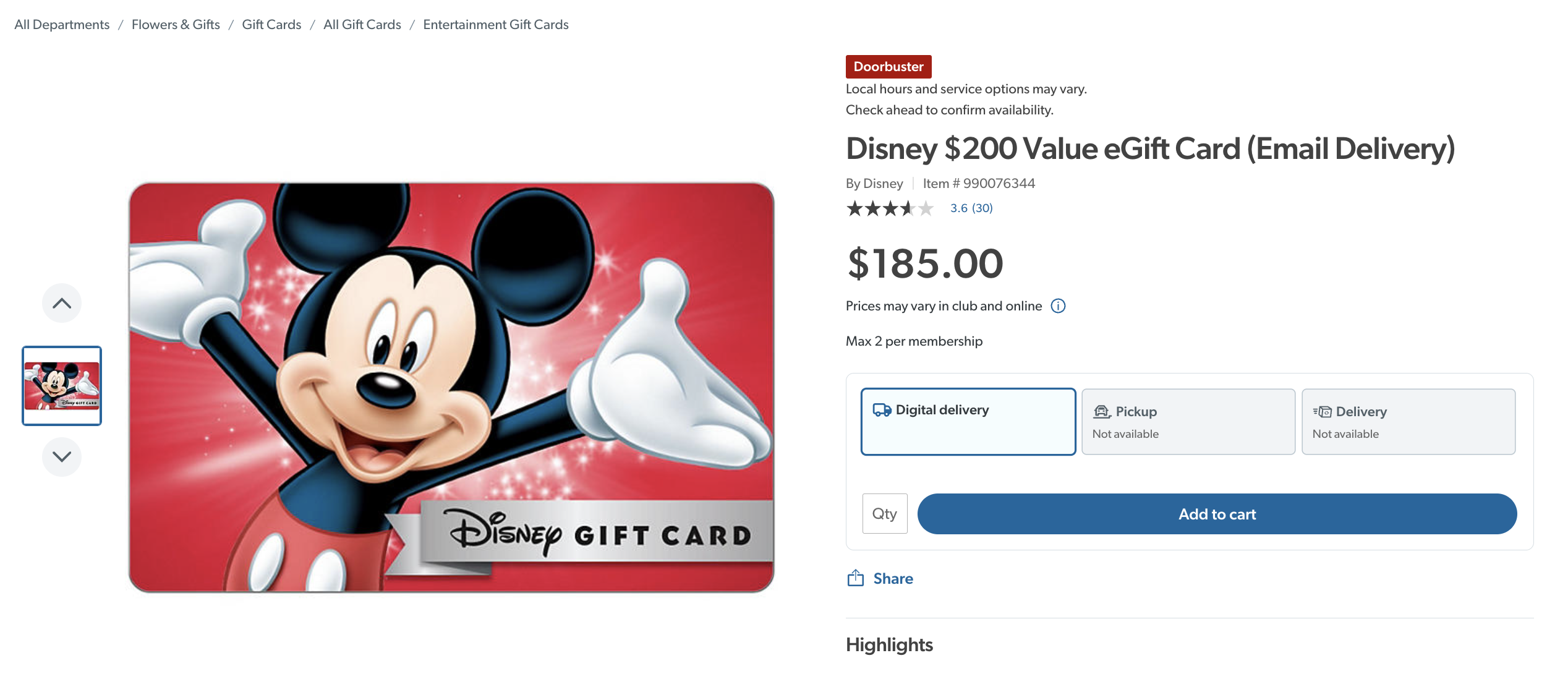 迪士尼礼卡折扣：买 0 Disney Gift Card 仅需 5【05/04 更新：Sam's 最新折扣，可叠加 Discover 5% 返现】