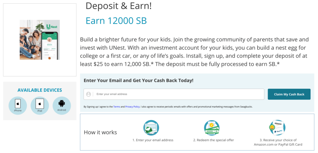 注册 UNest 获取 9 奖励【Swagbucks、MyPoints 等，06/30：奖励提高】