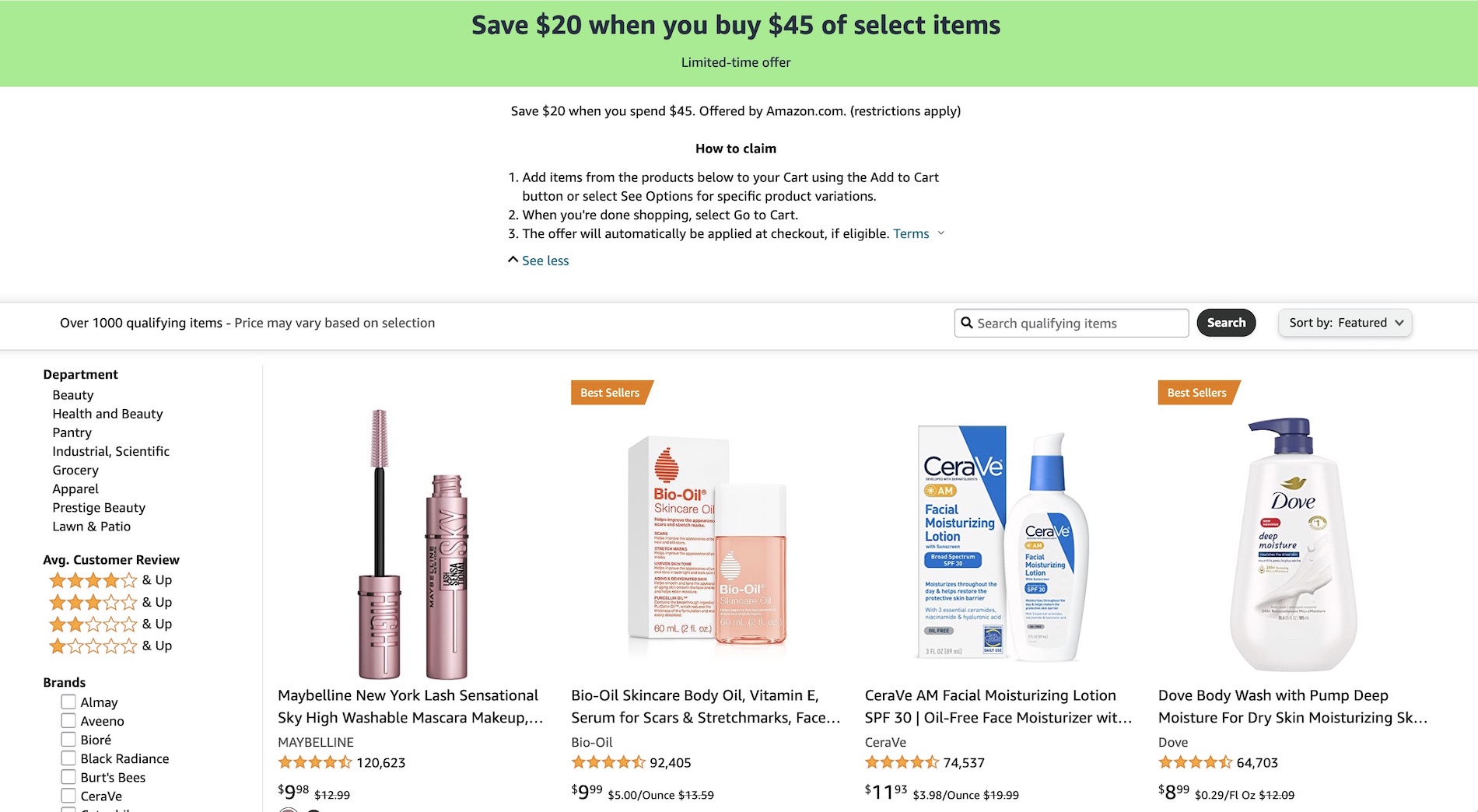 Amazon 折扣:个人护理与美妆用品满 减 【L'Oreal, CeraVe, Maybelline, Colgate, Dove 等,07/27 又有了】