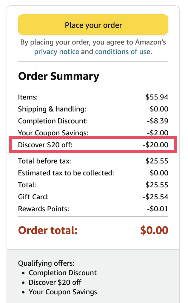 Amazon 设置 Discover 为默认支付方式得  Credit【11/8 更新：又有了，12/31 过期】