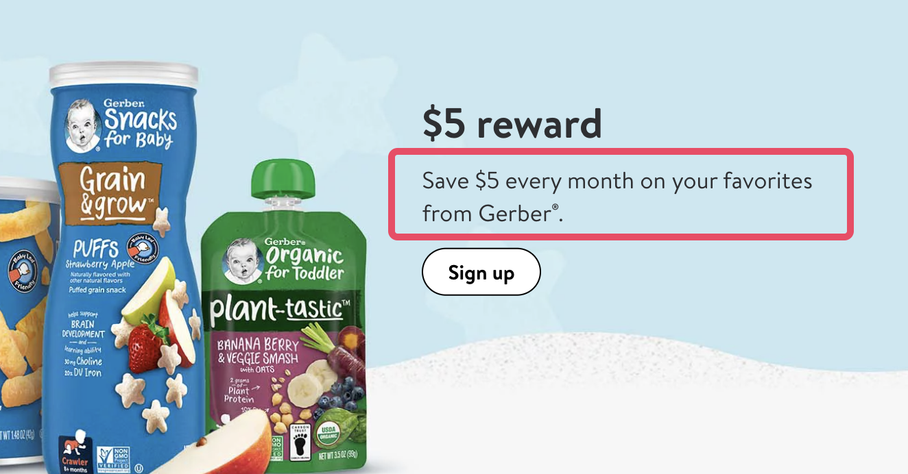 Gerber 免费送  Walmart 消费券，每个月都发一次【10/25 更新：新的一批发放了】