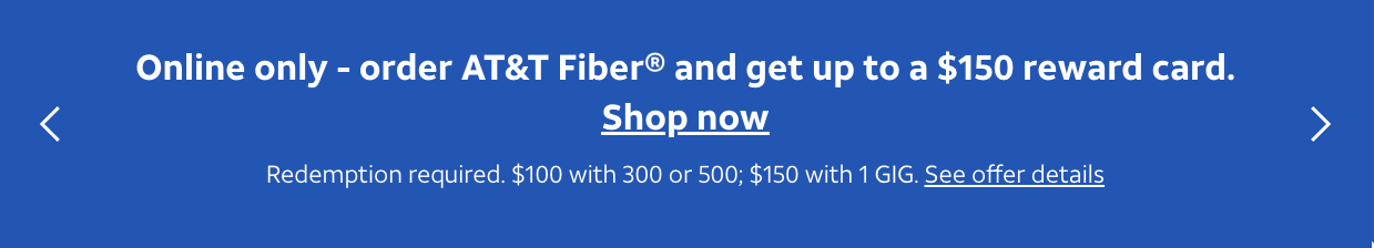 AT&T Fiber 开通即送 0 礼卡，无合约，相当于免费 2 个月