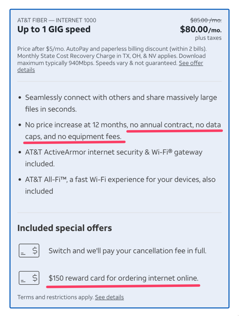 AT&T Fiber 开通即送 $150 礼卡，无合约，相当于免费 2 个月 - 北美羊毛快报