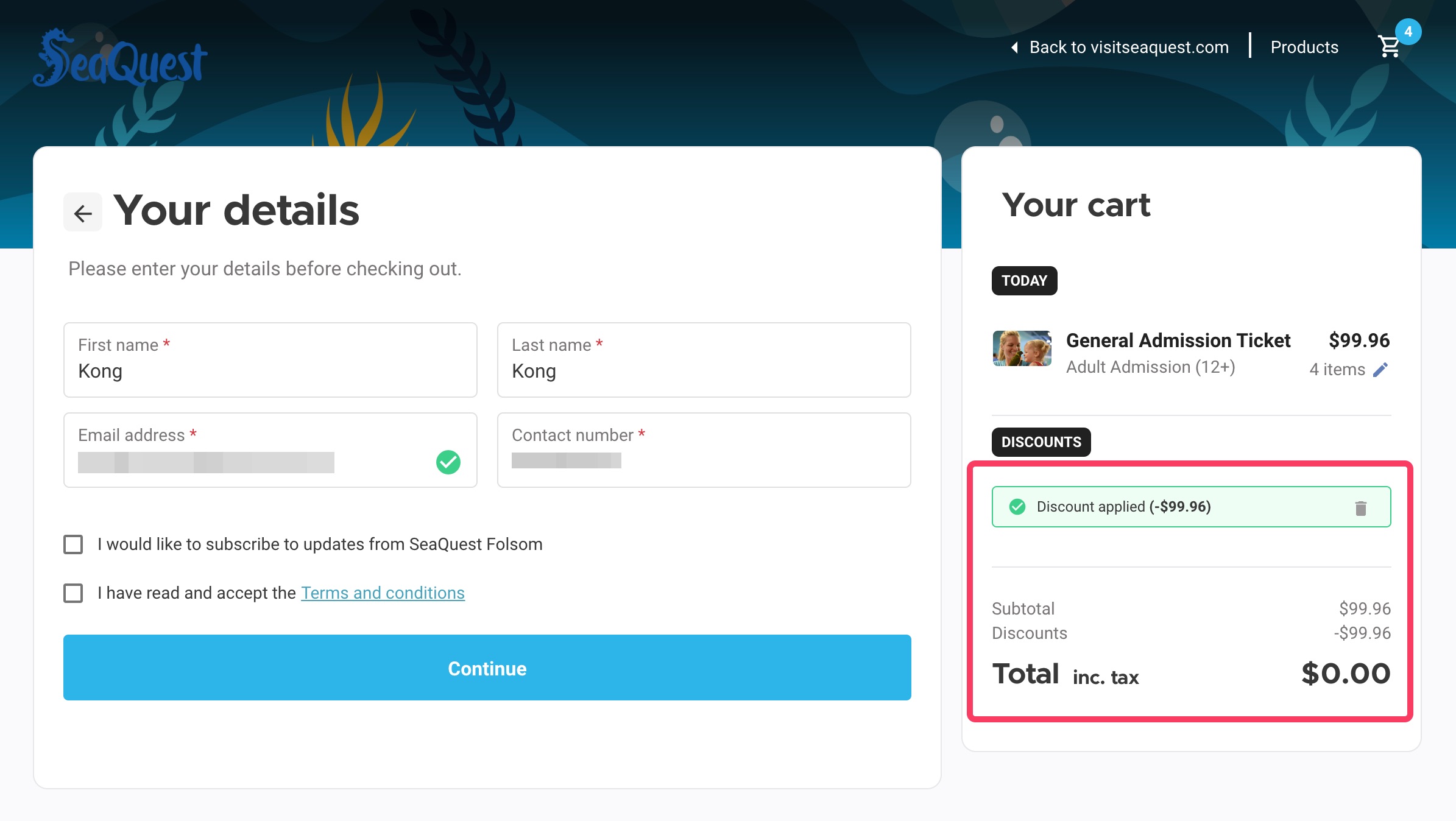 SeaQuest 水族馆免费 4 张门票【08/31 更新：又有了】