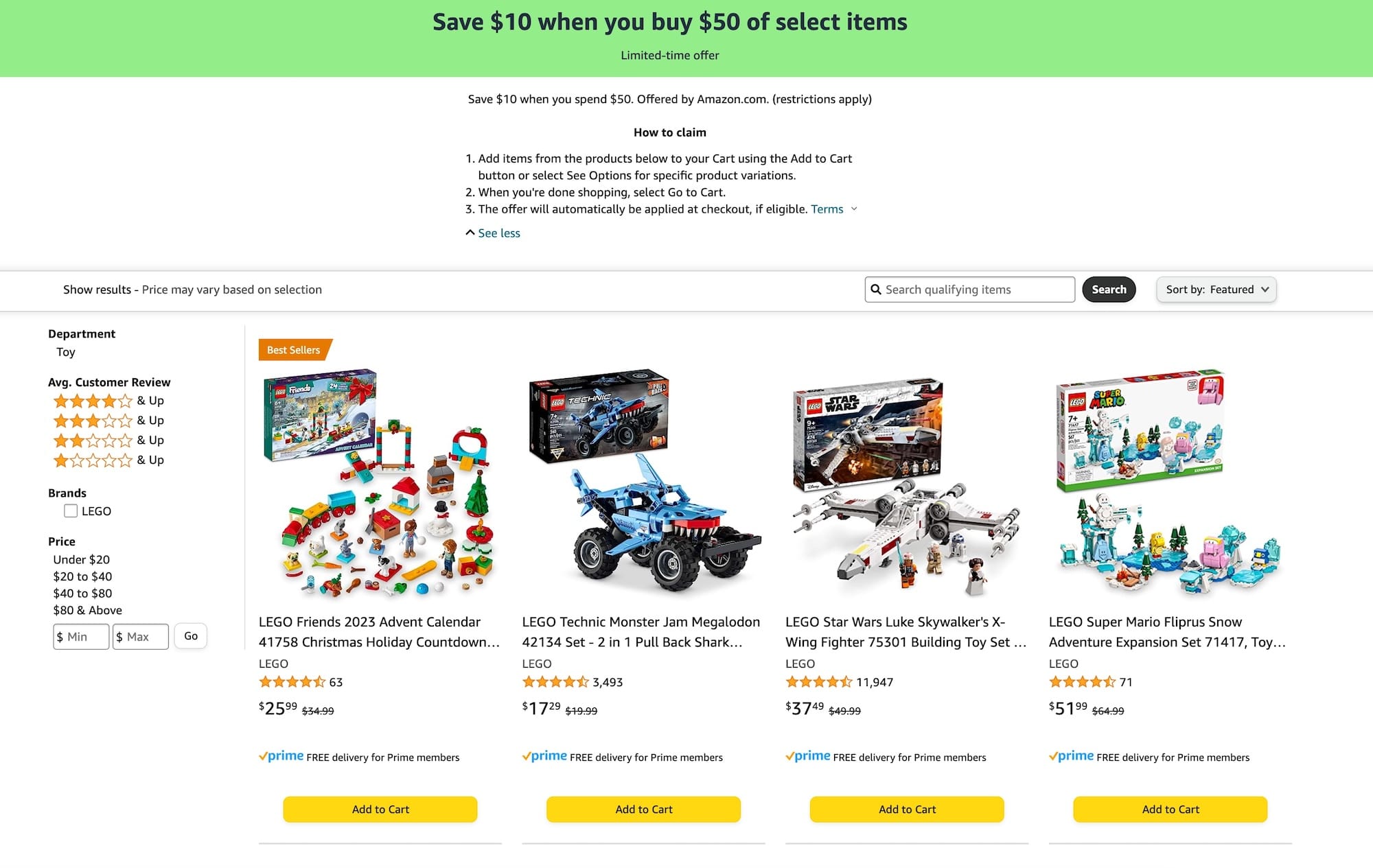 【疑似价格错误】Amazon 折扣：乐高满  减 【节日囤礼物的好时机】