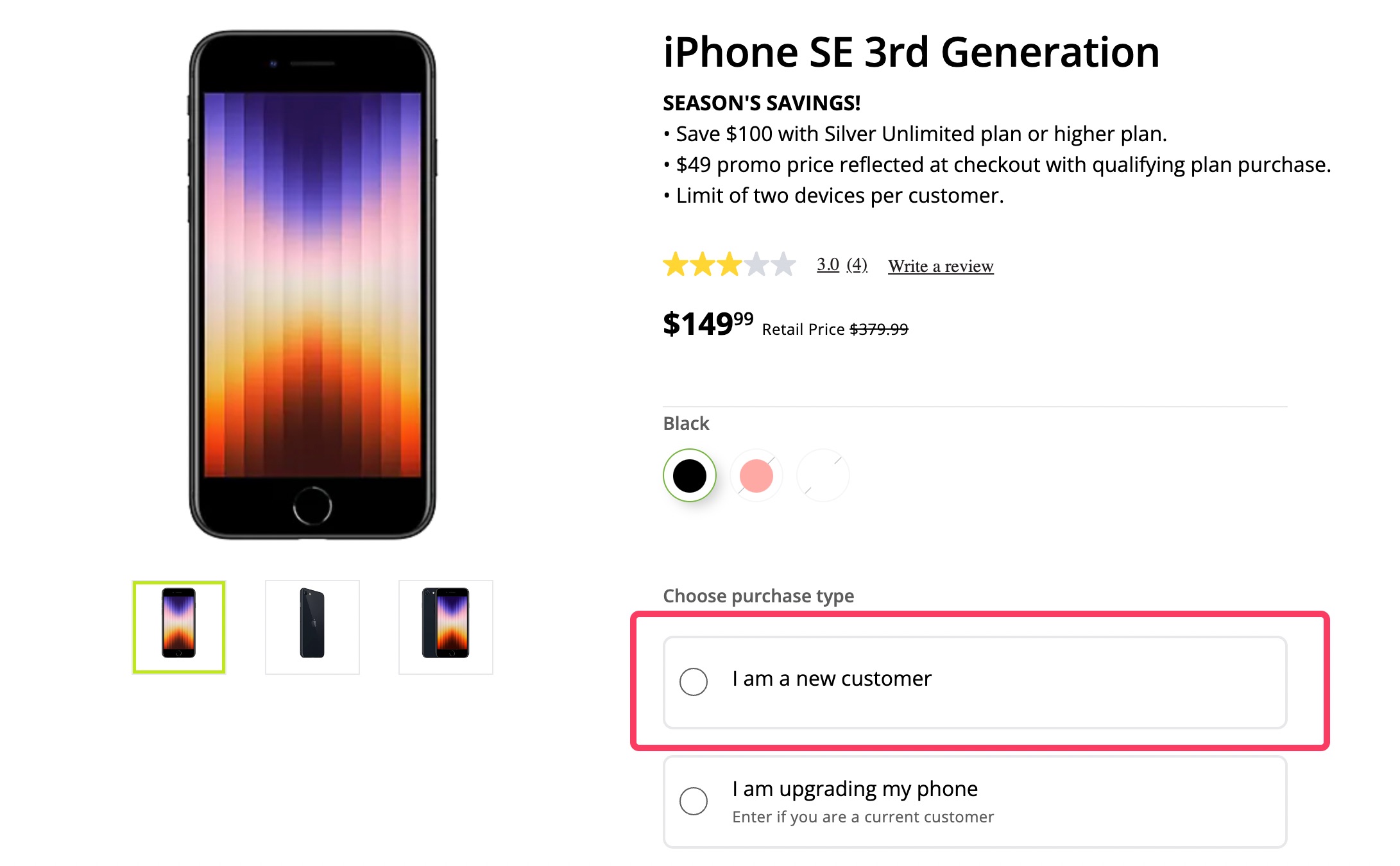 Straight Talk iPhone SE 3rd 仅需 ,可 trade-in 0【11/11:ShopKick 叠加 返现】