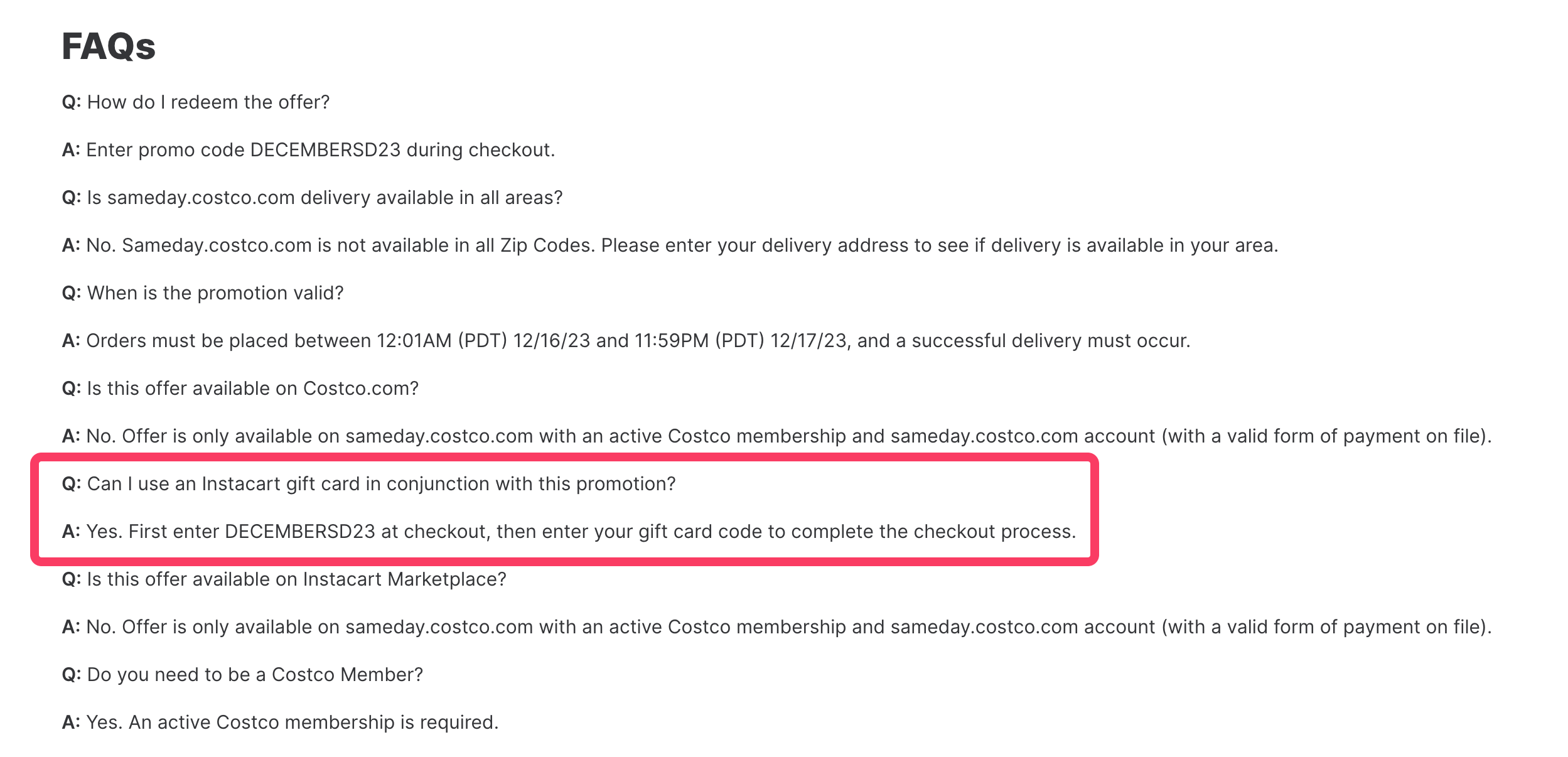 Costco 当日送达(SameDay Delivery)满 0 减 【叠加后可变成满 0 省 】