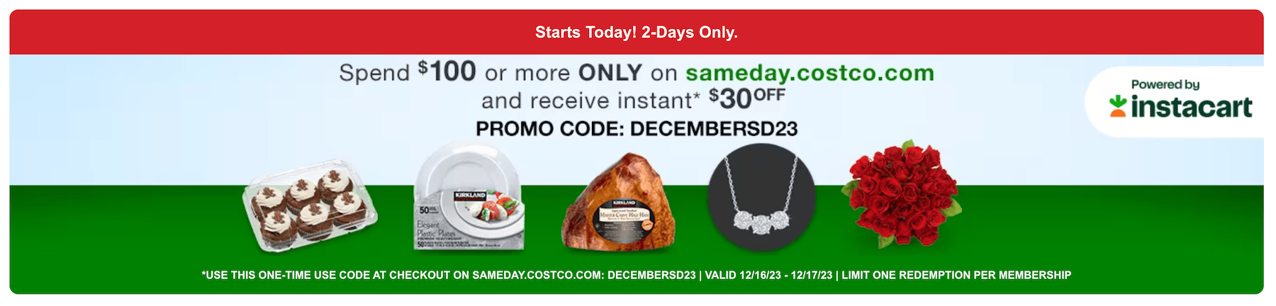 Costco 当日送达(SameDay Delivery)满 0 减 【叠加后可变成满 0 省 】