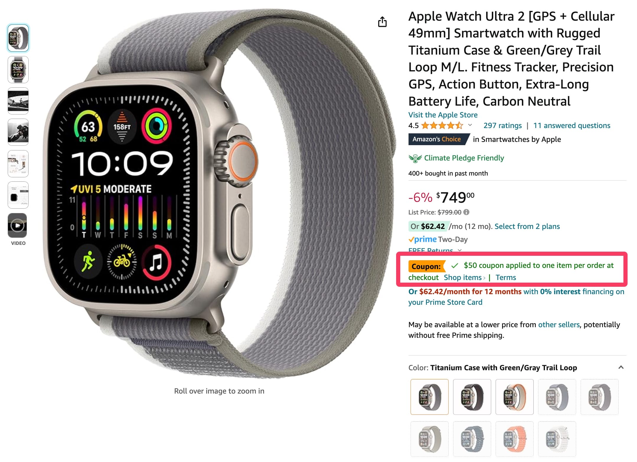 Apple Watch Ultra 1 立减 0，仅需 9.99，史低价【1/9 更新】