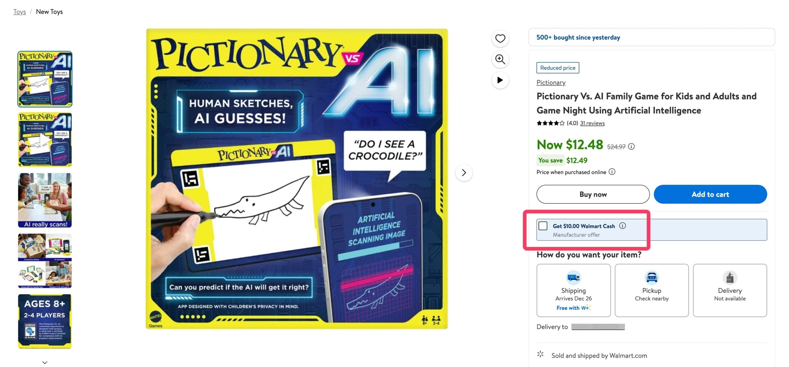 手慢无：Walmart 桌游 Pictionary Vs. AI 仅需 