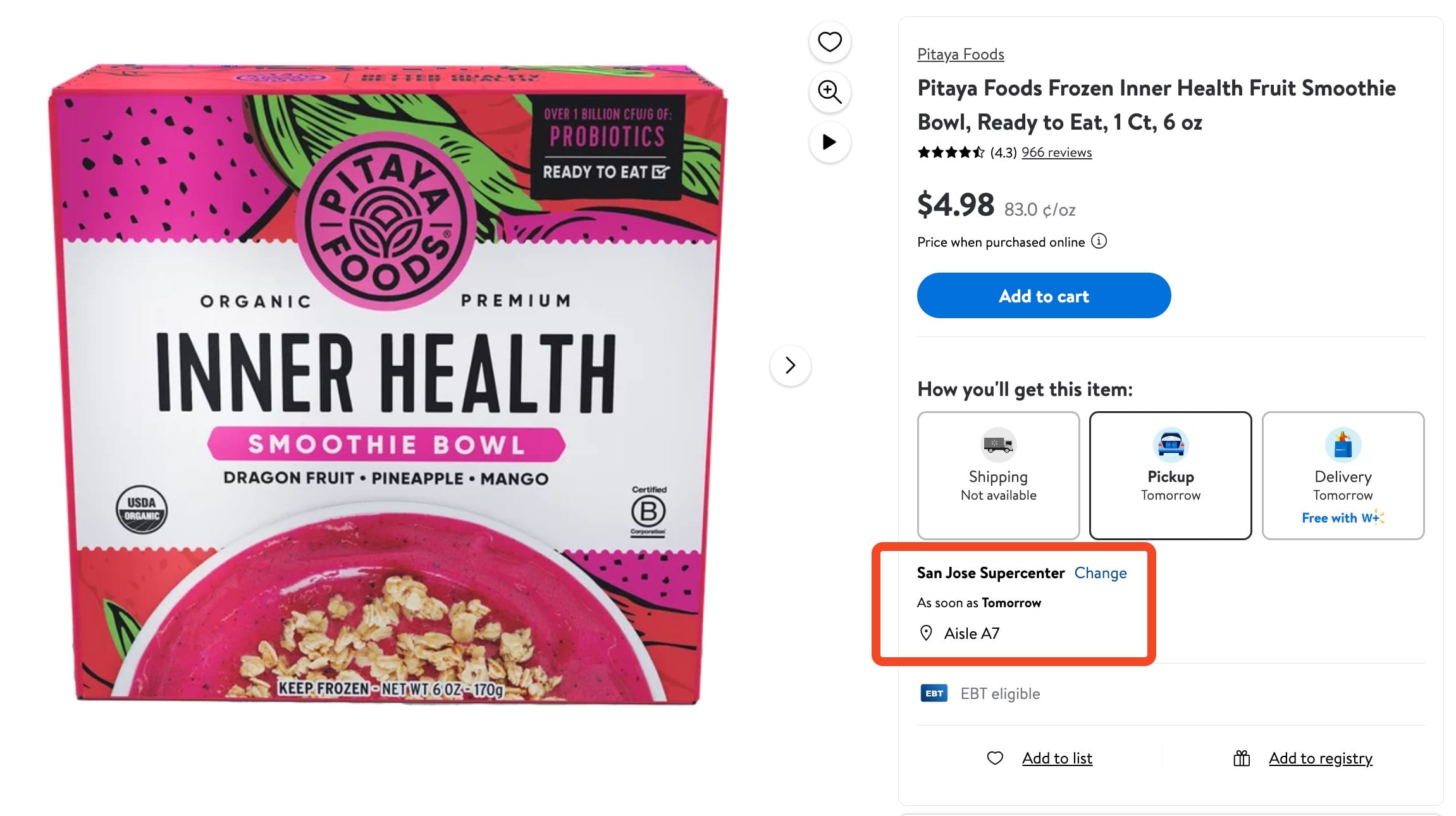 Walmart 免费领取一个 Pitaya Foods Smoothie Bowl 即食冰沙碗