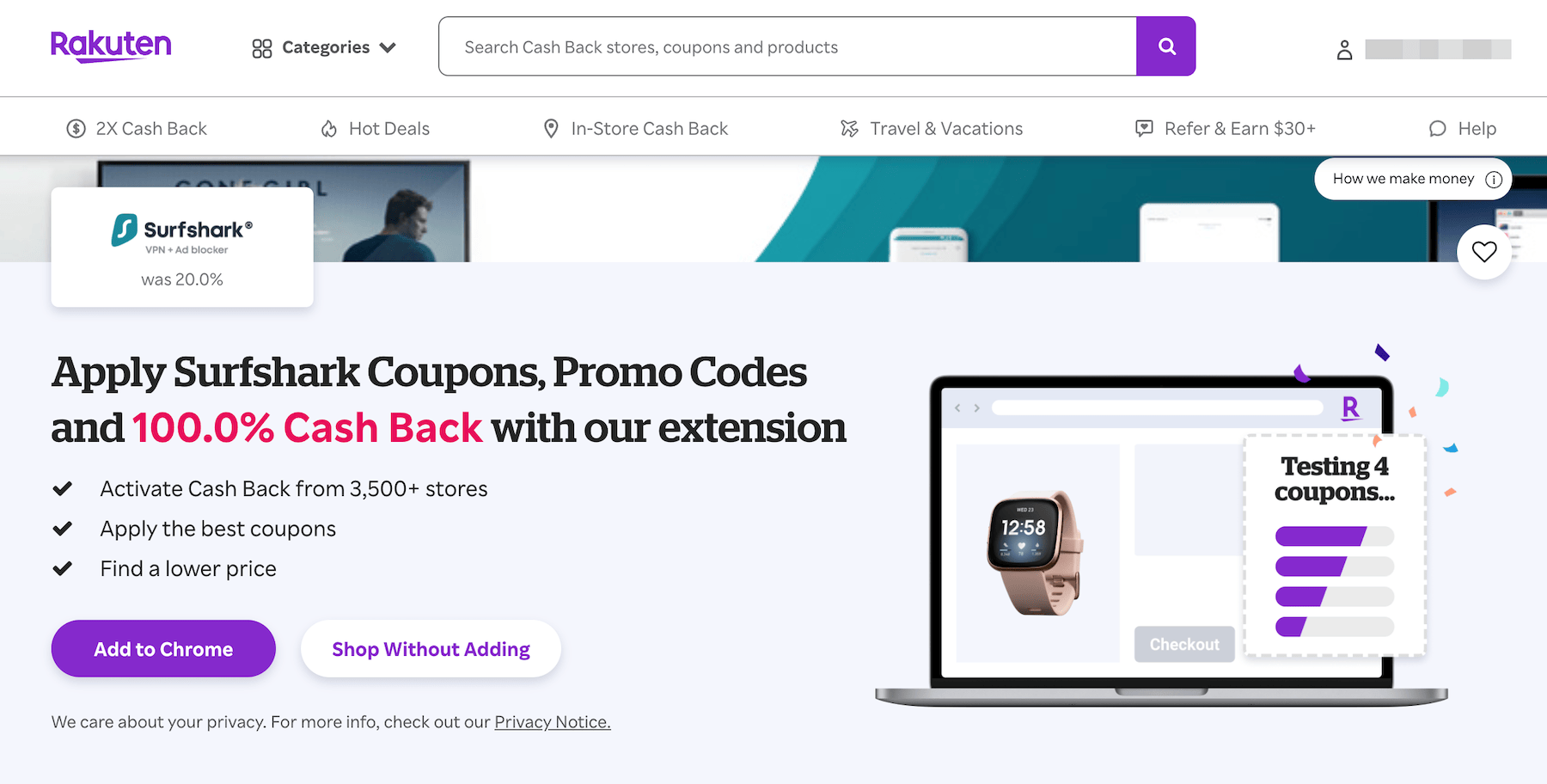 Rakuten 上购买 Surfshark 可获得 100% 返现【11/30：又有了】