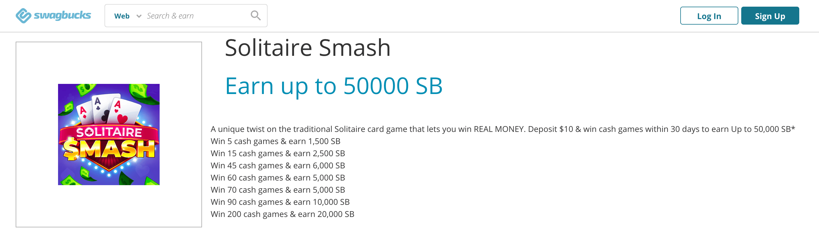Swagbucks 玩 Solitaire Smash 倒赚 0！四个平台都可做【2/23 更新：新史高】