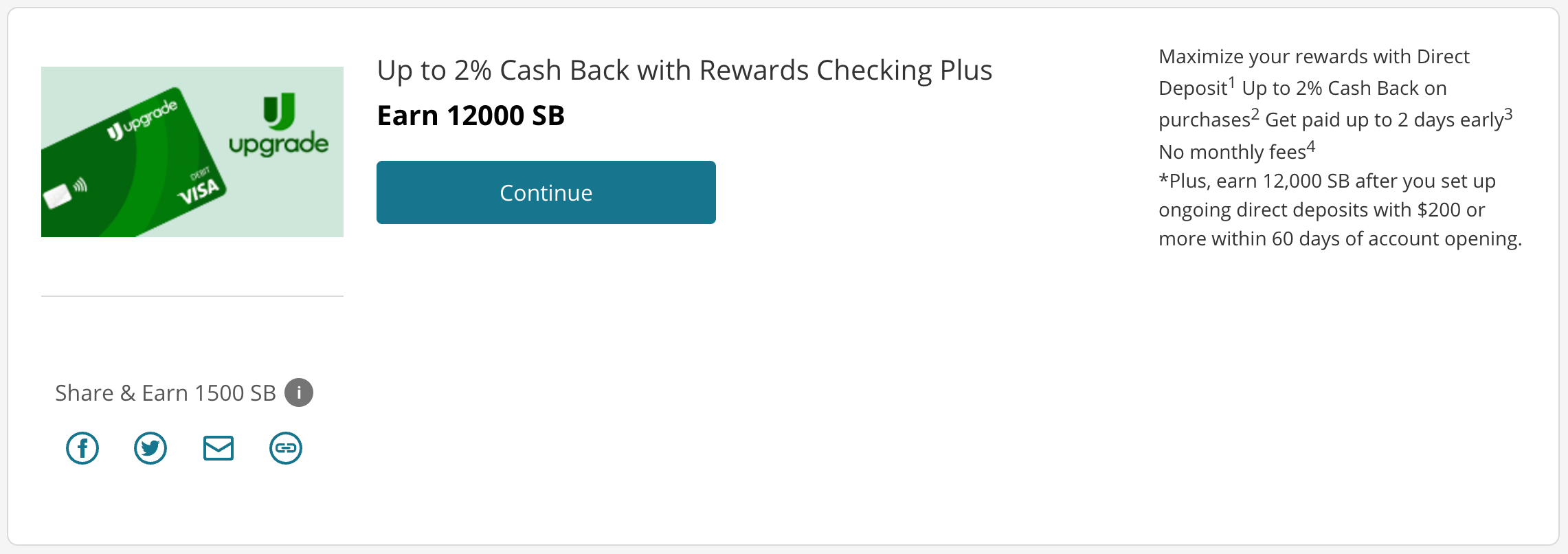 Upgrade Rewards Checking 账户介绍：完全免费高返现账户，所有消费 1%-2% 返现【2/1 更新：注册奖励 0】