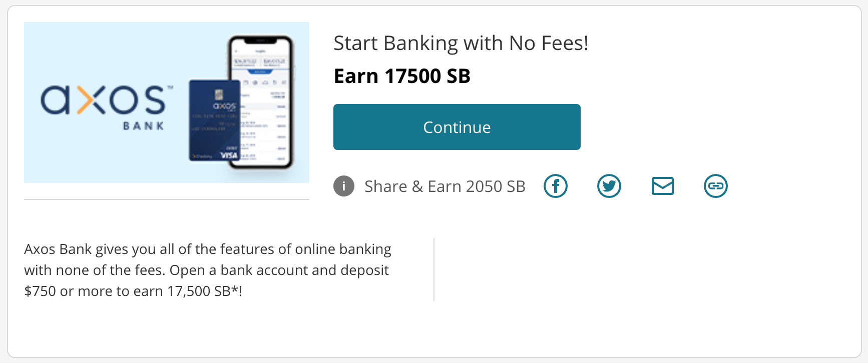 Axos Bank 开通免费 Rewards Checking 账户可获得 5 奖励【3/9 更新：奖励提高】