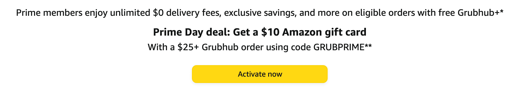 Amazon Prime 会员可获得免费 Grubhub+ 会员【6/25 更新：消费 + 获得  Amazon 礼卡】