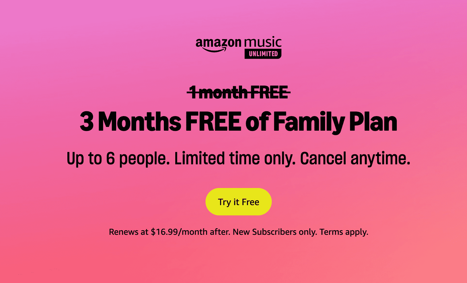 免费 3 个月 Amazon Music Unlimited Family Plan，无门槛随时取消【9/1 更新：活动又有了】