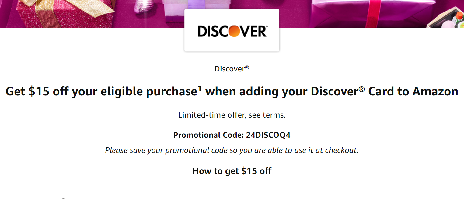 Amazon 添加 Discover 卡获得满 减 优惠【11/20:又有了,新码】