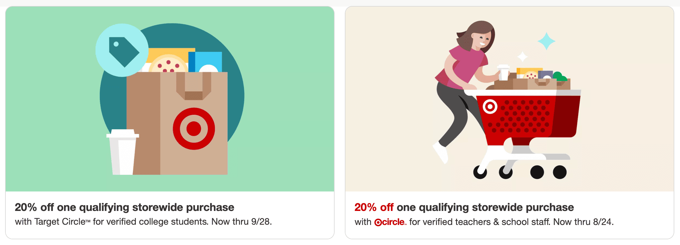 Target 认证学生或老师身份可获得一单 20% off，不限金额大小【又有了，09/28 过期】