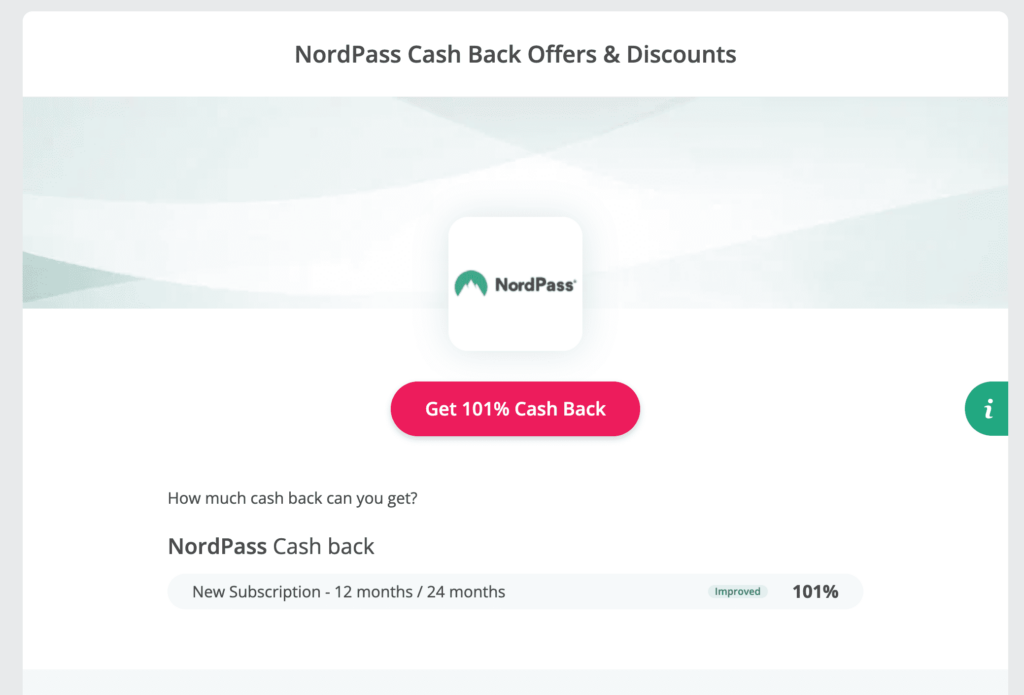 TopCashback 上购买 NordPass 密码管理器可获得 101% 返现