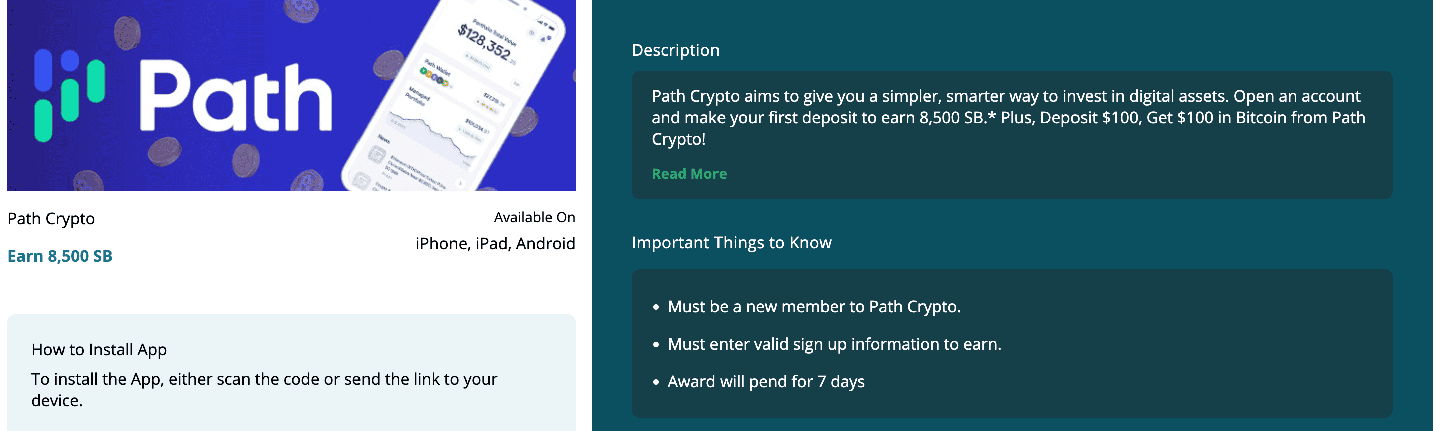 倒赚 5：注册 Path Crypto 存 0 送 0，还有 Swagbucks 上额外  返现