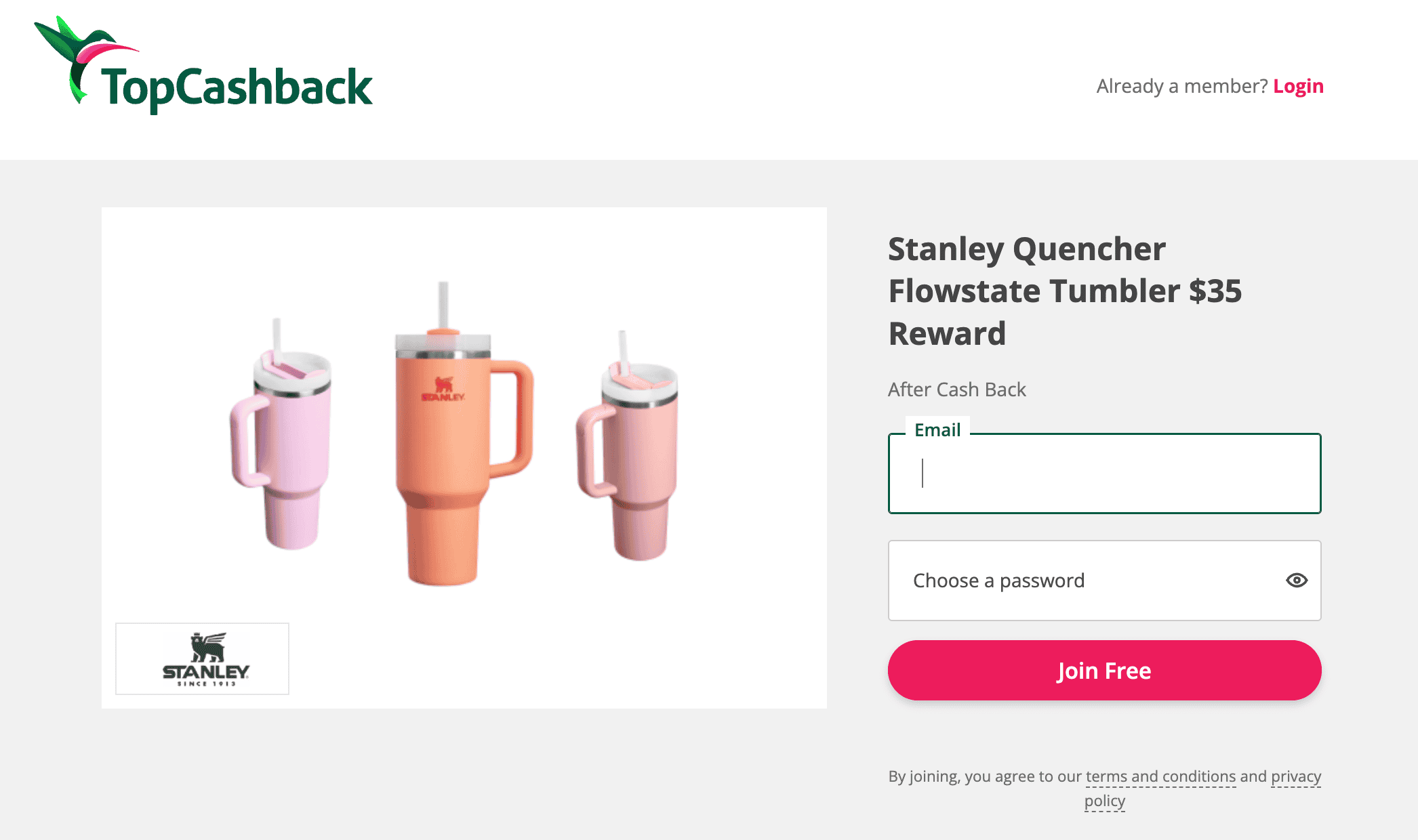 Stanley 保温杯花  返 【TopCashback 限时注册奖励】